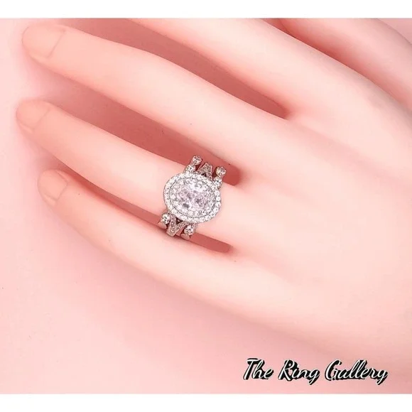 Halo Wedding Ring Set / Engagement Ring size 6,7,8,9,10 925/14k - Picture 9 of 11